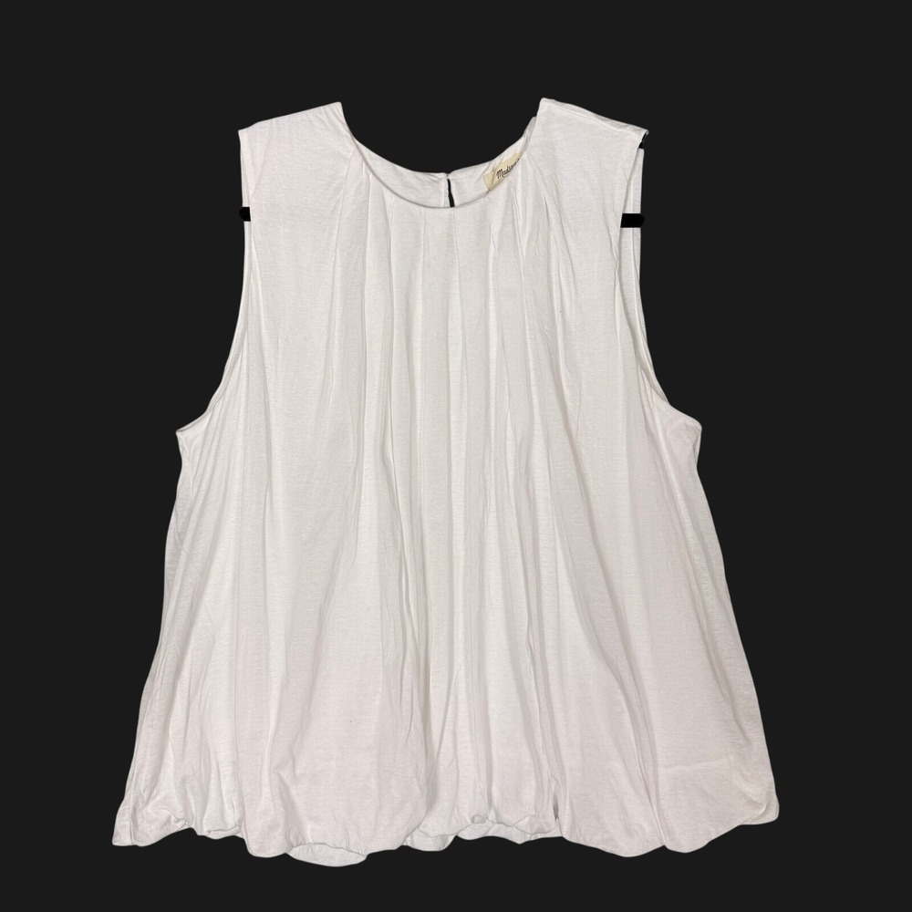 Madewell White Cotton Pleated Bubble Hem Sleeveless Tank Top Medium Keyhole Back - Picture 2 of 6